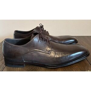 Boss Hugo Boss Men's Brown Leather Lace Up Dress Shoes Sz 9 Square Toe